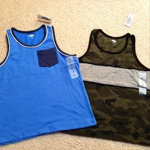 2 size 6, boys Old Navy Tank Tops in blue and camouflage green, new.